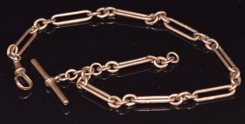 Victorian 9ct rose gold Albert made up of oval and elongated links, 32g