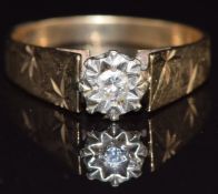 A 9ct gold ring set with a diamond in an illusion setting, size O, 2.9g