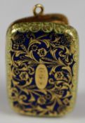 19thC gold and enamel vinaigrette with blue, green and white enamel decoration and pierced inner