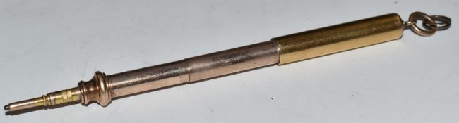 A yellow metal propelling pencil with suspension loop, maximum L11cm