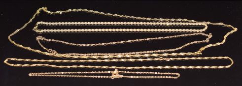 Five 9ct gold chains/ necklaces, 12g