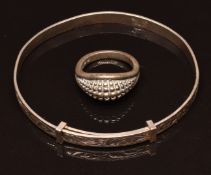 Georg Jensen silver christening bracelet and Georg Jensen silver ring in original box