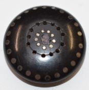 Victorian circular wooden vinaigrette/ snuff box set with cut steel mirrored sections