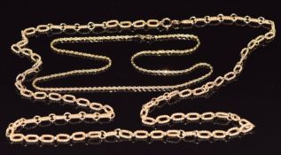 A 9ct gold necklace made up of textured oval and circular polished links and a 9ct gold rope twist