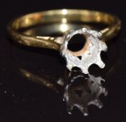 An 18ct gold ring mount, size H, 1.8g