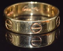 Cartier 18ct gold love ring, engraved to inner band 'Cartier 602311 Paris .750', in Cartier box,