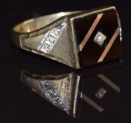 Georg Jensen 9ct gold ring signet ring set with onyx and diamonds, size S, 3.8g