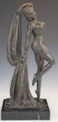 After Agathon Leonard Art Deco style bronze figure of a flapper girl, signed to base A. Leonard,
