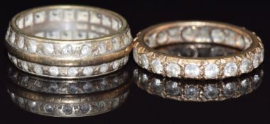 Two 9ct gold eternity rings set with paste, size M, 7.8g