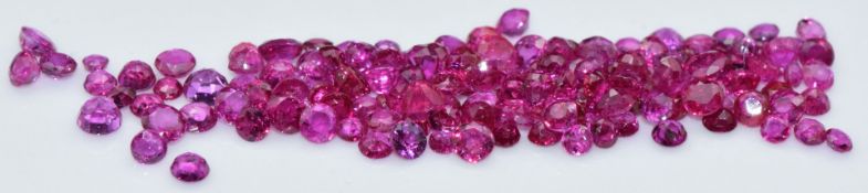 One hundred and forty six loose round cut natural unheated Burmese rubies, total carat weight