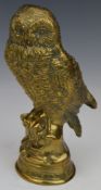 A 19thC cast brass owl, H21cm