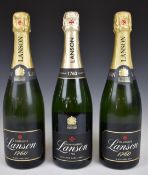 Three Lanson Black Label Champagne, 750ml, 12.5% vol