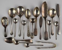 Georgian and later hallmarked silver cutlery to include caddy spoon, Birmingham 1972, maker