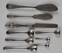 Georgian and later hallmarked silver cutlery to include two butter knives, fruit knife and various