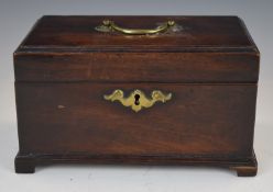 A 19thC three division mahogany tea caddy, W23 x D13 x H13