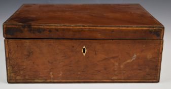 19thC inlaid mahogany box with lift our tray and ivory escutcheon, W36 x D28 x H14cm