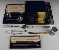 Hallmarked silver and plated items to include dressing table bottle in hallmarked silver holder,