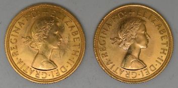 Two Elizabeth II 1963 gold full sovereigns