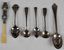 Hallmarked silver cutlery to include rat tail dog nose teaspoon, tennis interest teaspoon, salt