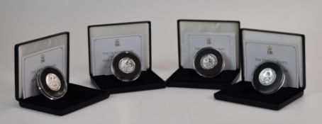 Four the Queen's Beasts Two Ounce Fine Silver Coins, all cased with certificates