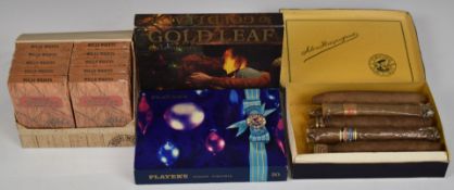 Cigars including Bayuk Philadelphia Phillies, ten packets of Wills Whiffs, box of 50 Gold Leaf
