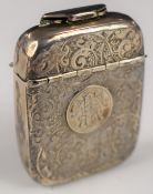 Victorian hallmarked silver vesta case with unusual double hinged opening, Birmingham 1884, maker