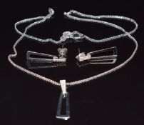 A 9ct white gold necklace and matching earrings set with diamonds, 4.6g