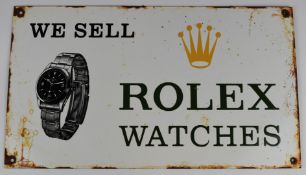 'We Sell Rolex Watches' enamel shop display or advertising sign, 26.5x46.5cm.