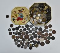 An amateur collection of overseas coinage, includes Jetons, a hammered silver Irish fragment,
