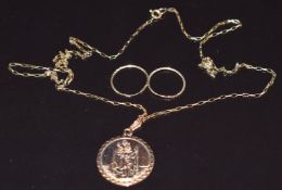 A 9ct gold St Christopher and 9ct gold earrings, 2.2g