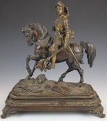 Bronze knight on horseback, possibly Crusader with turban, scimitar and Eastern shield to the