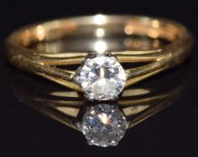An 18ct gold ring set with a diamond of approximately 0.35ct , size N/O, 3.1g