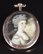 Victorian rose gold double sided locket set with plaited hair, verso a painted miniature of a