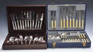 Walker & Hall six place setting canteen of Old English pattern silver plated cutlery in blue