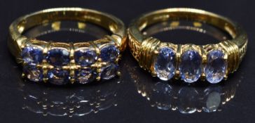 Two 9ct gold rings set with amethysts, size N, 6.7g