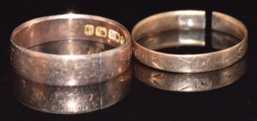 Victorian 9ct gold wedding band/ ring, Birmingham 1888, and another Victorian 9ct gold wedding band/