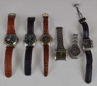 Six various gentleman's wristwatches comprising Pathos automatic, Ferrari chronograph, Russian Craba