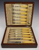 Harrods George V cased set of hallmarked silver dessert knives and forks, with ivory handles,