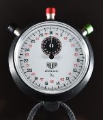 Heuer Clubmate stopwatch with white dial and black subsidiary dial and case, case diameter 60mm,