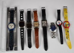 Eight various gentleman's wristwatches including Commodore digital, Swatch, Casio etc.