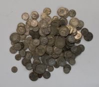 Approximately 1110g of largely pre 1945 UK silver coinage, includes a few Victorian examples