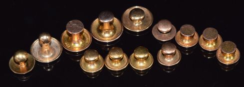 Twelve 9ct gold studs (9g) and an 18ct gold stud (1.69g)