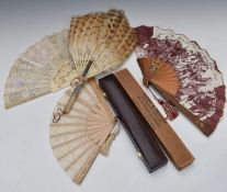 A collection of Victorian and later fans including hand painted, lace, feather with horn handle etc,