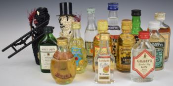 Miniatures including Tanqueray Gordons Lemon Gin and Orange Gin, approximately 5cl each, Navy rum,