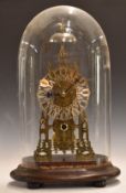 A 19thC single train fusee skeleton clock in Minster style with silvered Roman chapter ring and
