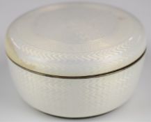 David Andersen for Fabergé silver and cream guilloché enamel lidded pot with gilt wash interior,
