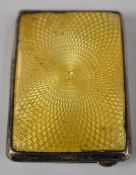 Art Deco hallmarked silver and yellow guilloché enamel match or similar case, Birmingham 1927,