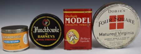 Four tins of tobacco comprising Extra Quality Model, Punchbowle Full Strength, Gainsborough