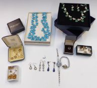 A collection of jewellery including silver ring, necklace, silver earrings, watches etc.