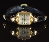 Suter Art Deco style 18ct gold ladies wristwatch with gold hands and hour markers, silver dial and
